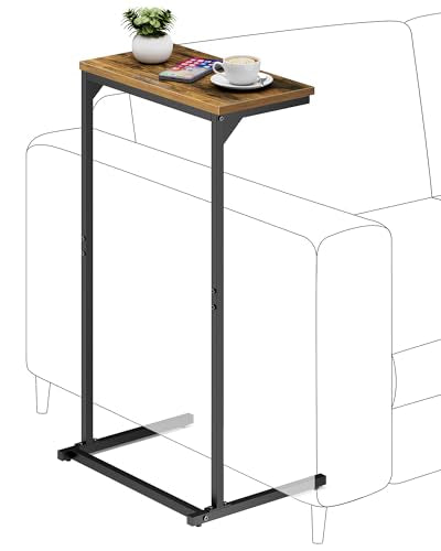 C-Shaped End Table, 28.7-Inch Tall Slim Sofa Side Table for Small Spaces