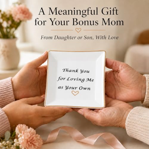 Mother in Law Stepmom Gift Ceramic Ring Dish with Heartfelt Message, Jewelry Organizer