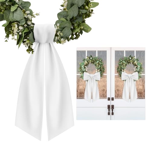 2-Pack White Wreath Sash for Front Door Polyester Garland Ribbon