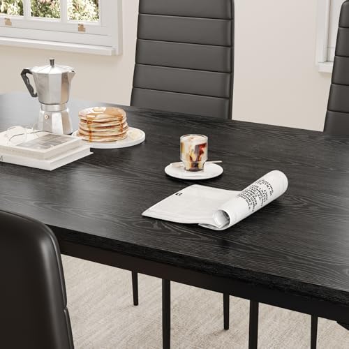 Gizoon 5-Piece Dining Table Set for 4 with Black PU Chairs – Modern Kitchen Furniture