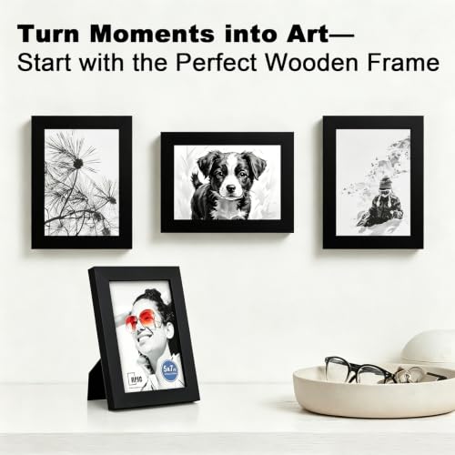 5x7 Solid Wood Picture Frame with Real Glass - Black Wall & Tabletop Frame
