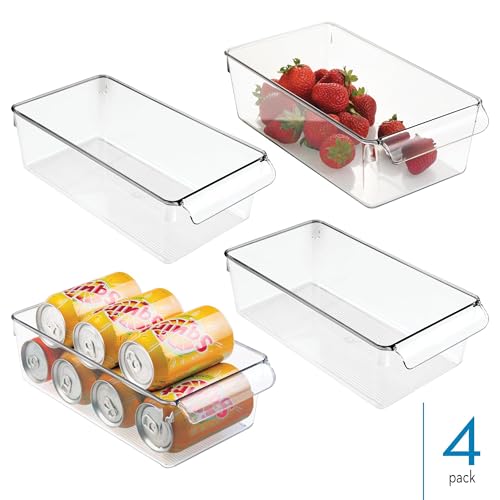 iDesign Fridge Storage Bin with Handle - Fridge Tray for Meats and Cheeses - Set of 4 - Clear