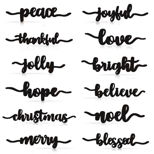 Jetec 12 Pcs Christmas Wooden Word Cutouts Hope Black Holiday Decor
