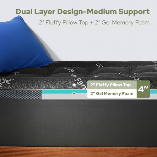 BEDLORE 4 Inch Twin XL Memory Foam Mattress Topper - Cooling Gel & Pillow Top