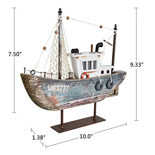 Rustic Wood Sailboat Decor with LED Lights, Nautical Tabletop Ornament