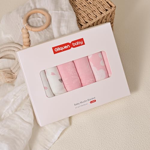 GLLQUEN BABY Muslin Swaddle Blankets 6-Pack - Soft Cotton Receiving Blankets
