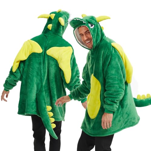 Laahoem Dragon Hoodie Unisex Oversize Flannel Pullover Green One Size