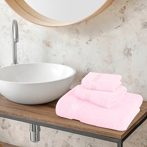 3-Piece Ultra Soft Cotton Towel Set - Bath, Hand Towel, and Washcloth - Pink