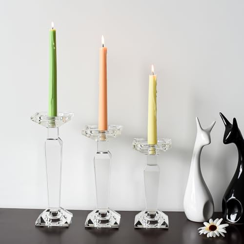 Marvala Crystal Candelabra Set - 3-in-1 Reversible Candle Holders for Taper, Pillar & Tealight Candles - SML Set of 3