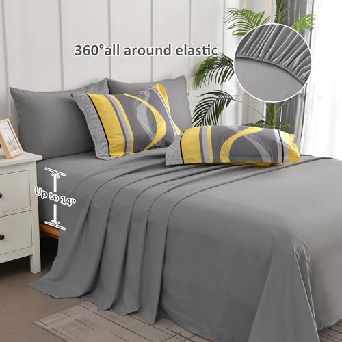 Queen Bed in a Bag Comforter Set - 8-Piece Yellow Patchwork Striped Boho
