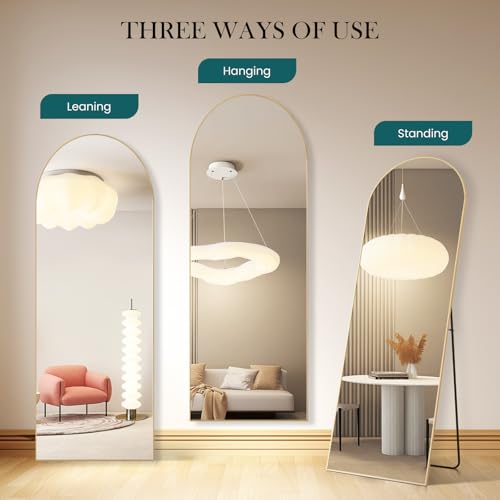 64" x 21" Arched Full Length Floor Mirror, Aluminum Alloy Frame