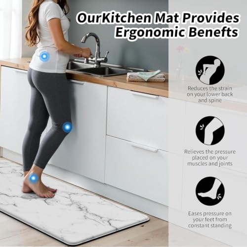 Marble Kitchen Anti-Fatigue Mat, Cushioned Waterproof Standing Desk Rug