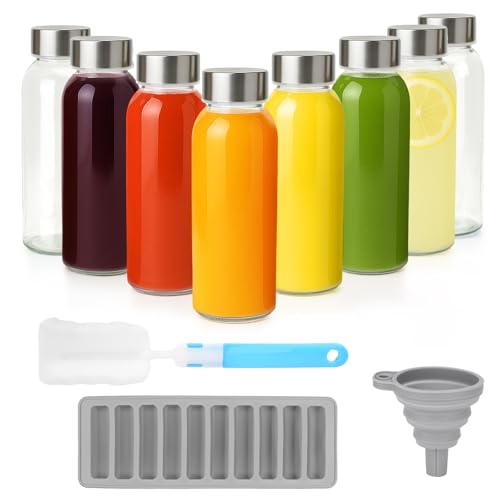 Zukro 10.5 oz Glass Juice Bottles with Stainless Steel Leak-Proof Lids - Pack of 8