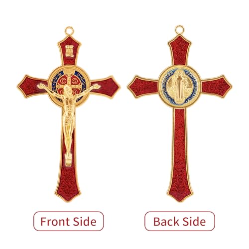 St. Benedict Crucifix Wall Cross with Red Enamel Accents 4.7-inch