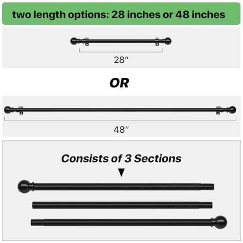 Adjustable Matte Black Curtain Rod Set with Brackets (28 to 48 Inch)