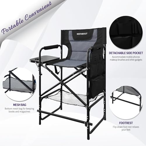Tall Folding Director Chair with Side Table and Footrest, 30.7-Inch Seat