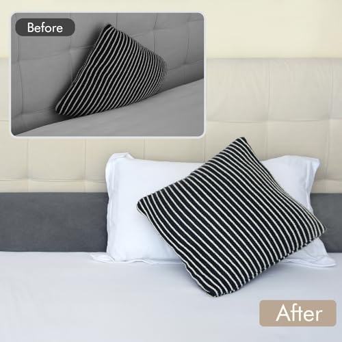 King Bed Wedge Pillow for Headboard Gap Filler - High-Density Foam with Pockets, Removable Cover, Gray, 60"x10"x6"