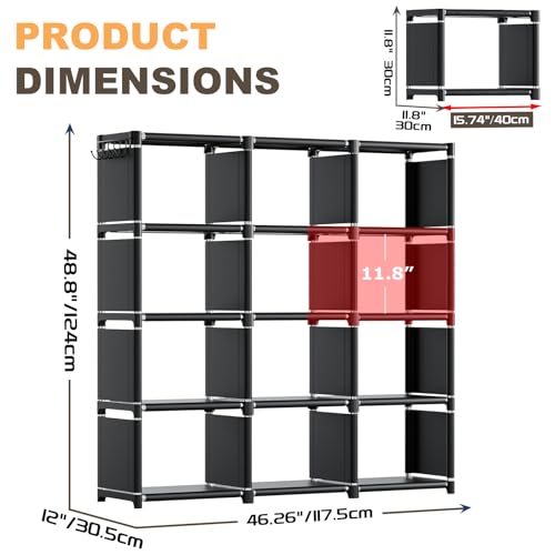 12-Cube Modular Storage Organizer, Stackable Metal Bookcase & Closet Shelf
