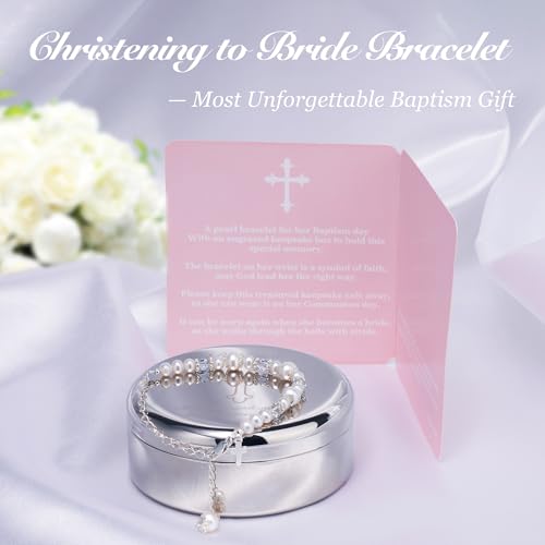Sterling Silver & Cultured Pearl Baby Girl Baptism Bracelet with Keepsake Box