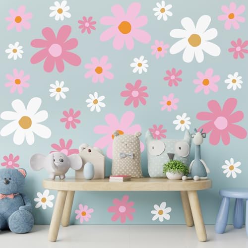 12-Sheet Daisy Wall Decals, Peel and Stick Floral Vinyl Flower Stickers