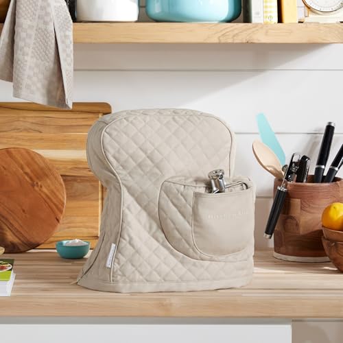 Quilted Cotton Tilt-Head Stand Mixer Cover with Storage Pocket, Tan