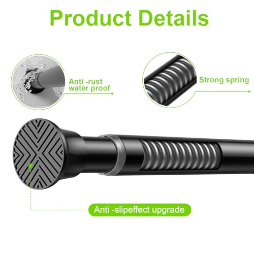 Adjustable Tension Curtain Rod, 16-38 Inch Black Spring Rod for Windows