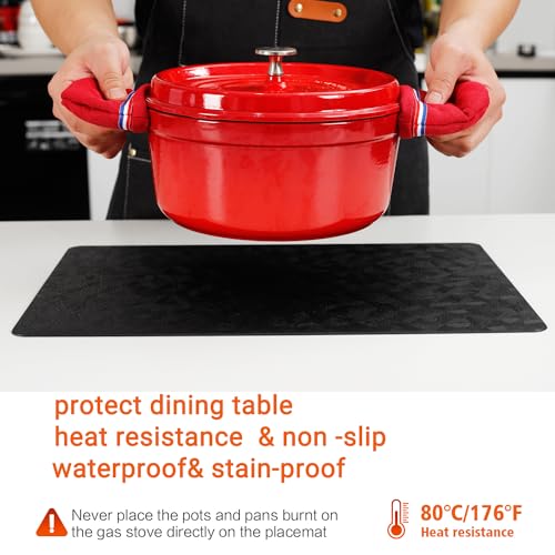 Black Vinyl Placemats Set of 6 - Waterproof, Heat Resistant Table Mats