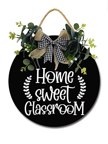 Home Sweet Classroom Round Wooden Sign for Front Door - 12 Inch Farmhouse Decor