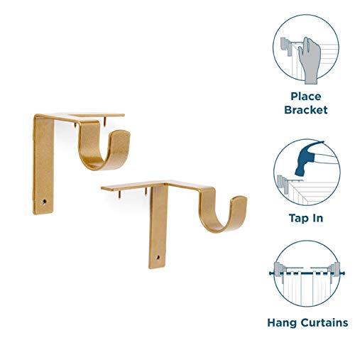 Kwik-Hang No-Drill Curtain Rod Brackets - Heavy Duty Gold Support, 1 Inch