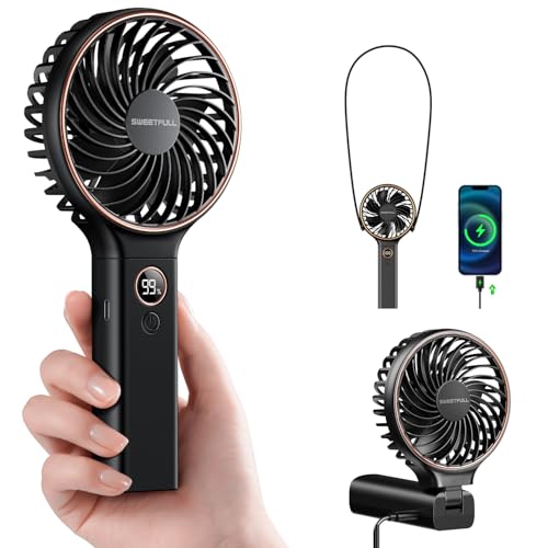 SWEETFULL Handheld Portable Fan, 5000mAh Rechargeable Mini Fan with 6 Speeds