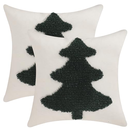 LUOYEHK Green Christmas Tree Throw Pillow Covers 18x18 Set of 2 Holiday Cushion Cases