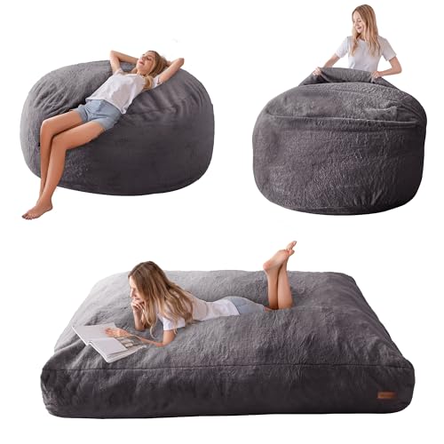 Convertible Giant Bean Bag Floor Sofa with High-Density Foam, Dark Grey