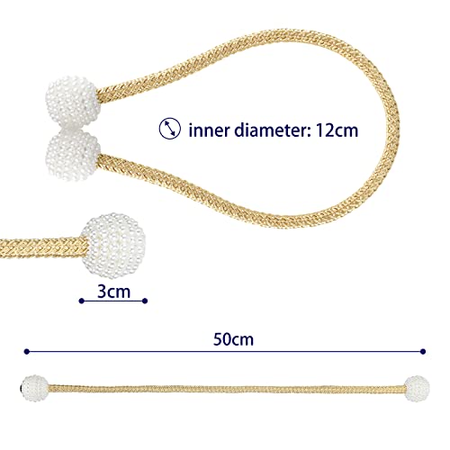 8 Pack Magnetic Curtain Tiebacks with Pearls, Gold Drape Holdbacks