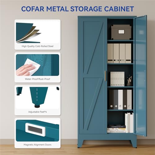 71" Tall Metal Kitchen Pantry Cabinet with Doors & 4 Adjustable Shelves