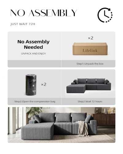 108-Inch L-Shaped Modular Sectional Sofa with Deep Seats and Flannel Cover