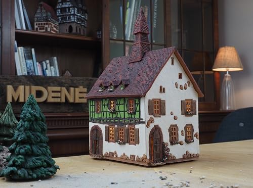 Midene Handcrafted Tealight Village Houses - Ceramic Lighted Miniature