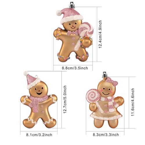 Gingerbread Man Ornaments 6-Pack 5in Pink Variation for Christmas Tree – Assorted Gingerbread Figurines