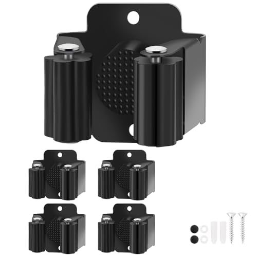 Stainless Steel Broom and Mop Holder Wall Mount 4-Pack Organizer Rack