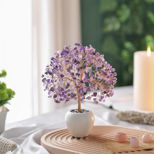 Amethyst Chakra Money Tree with Copper Wire, Feng Shui Desk Decor – Reikved