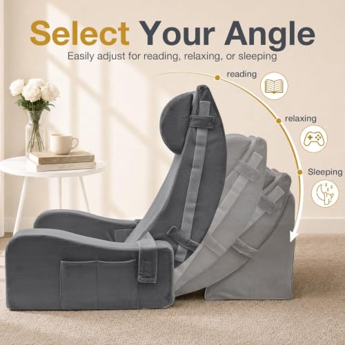 Adjustable 15-25 Inch Reading Pillow with Armrests - Dark Grey
