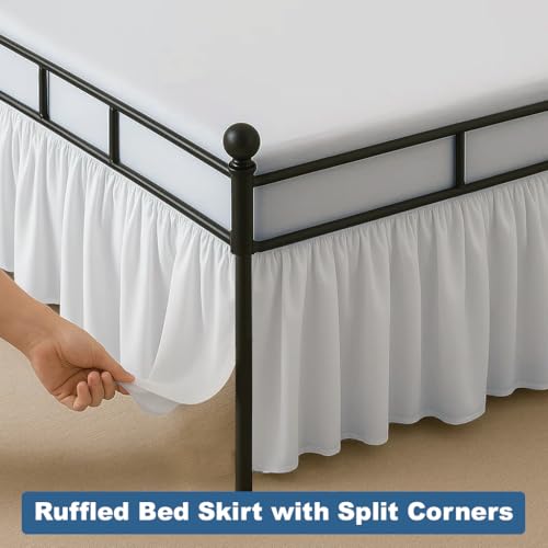Ruffled Microfiber Bed Skirt with Split Corners - 18 Inch Drop, Full, White