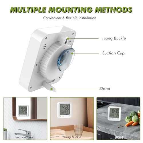 Waterproof Digital Shower Clock with Countdown Timer and Temperature Display