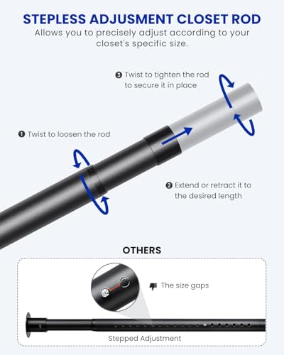 Adjustable Metal Closet Rod for Hanging Clothes 17 to 84 Inches Heavy Duty