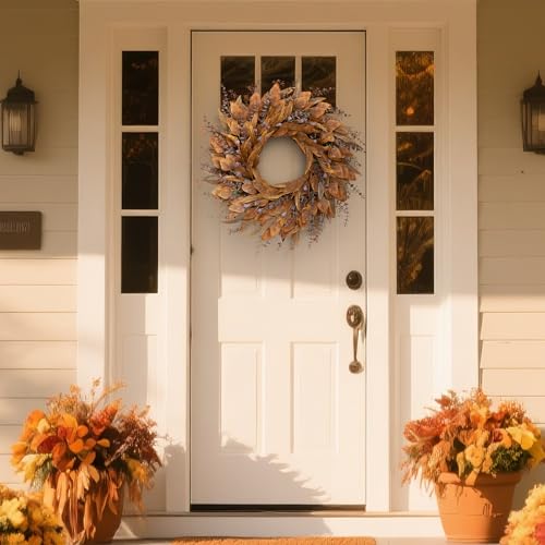 26-Inch Artificial Fall Eucalyptus Wreath with Seeds for Front Door