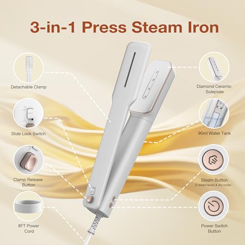 3-in-1 Portable Travel Iron & Clothes Steamer with Rotatable Head, 90ml