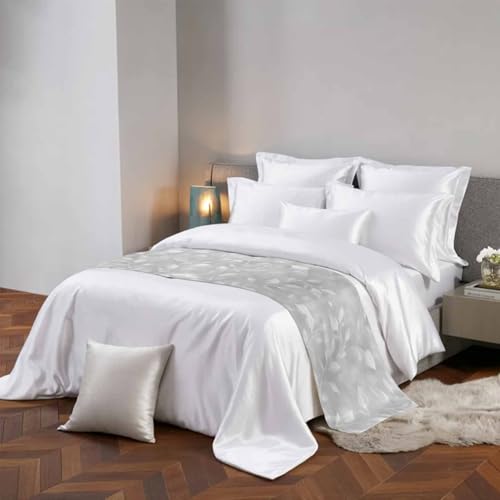 Silver Gray Leaf Bed Runner, 102x20 Inch Cal King Decorative Bed Scarf