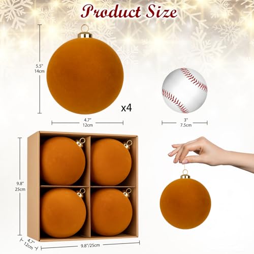 Hollyone Brown Velvet Christmas Ornaments Set 4.72 Inch - Shatterproof Holiday Decorations