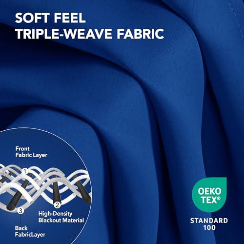 Deconovo Blackout Curtains, Thermal Insulated Rod Pocket Window Drapes, Noise Reducing, Oeko-TEX Certified, Room Darkening Curtains for Bedroom/Living Room, 2 Panels, Royal Blue, 52W x 84L
