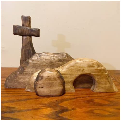 Handcrafted Wooden Easter Empty Tomb Scene & Cross Tabletop Decor Set