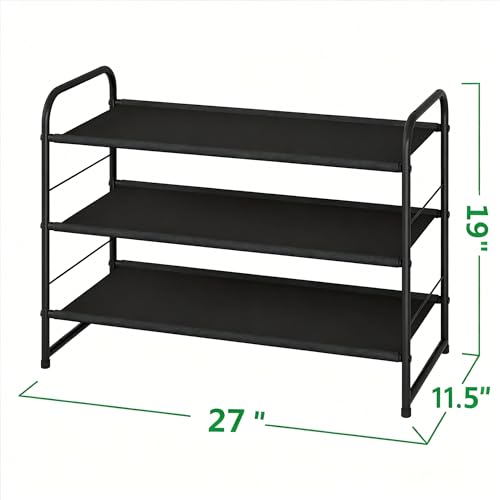 3-Tier Stackable Shoe Rack – Expandable Metal Closet Shoe Organizer